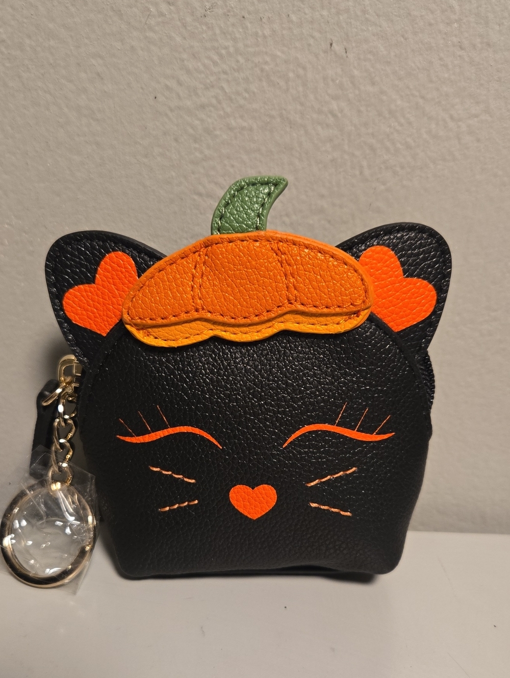 LC Lauren Conrad Black & Orange Cat Pumpkin Coin Purse